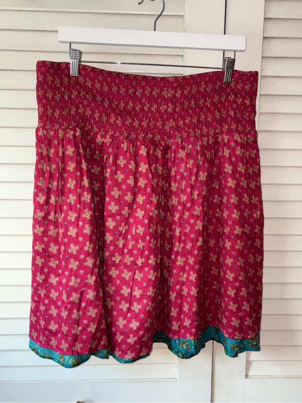 NWT Natural Life Reversible 2-in-1 Skirt XL Floral Boho Pink Teal Smocked Waist - Picture 6 of 7